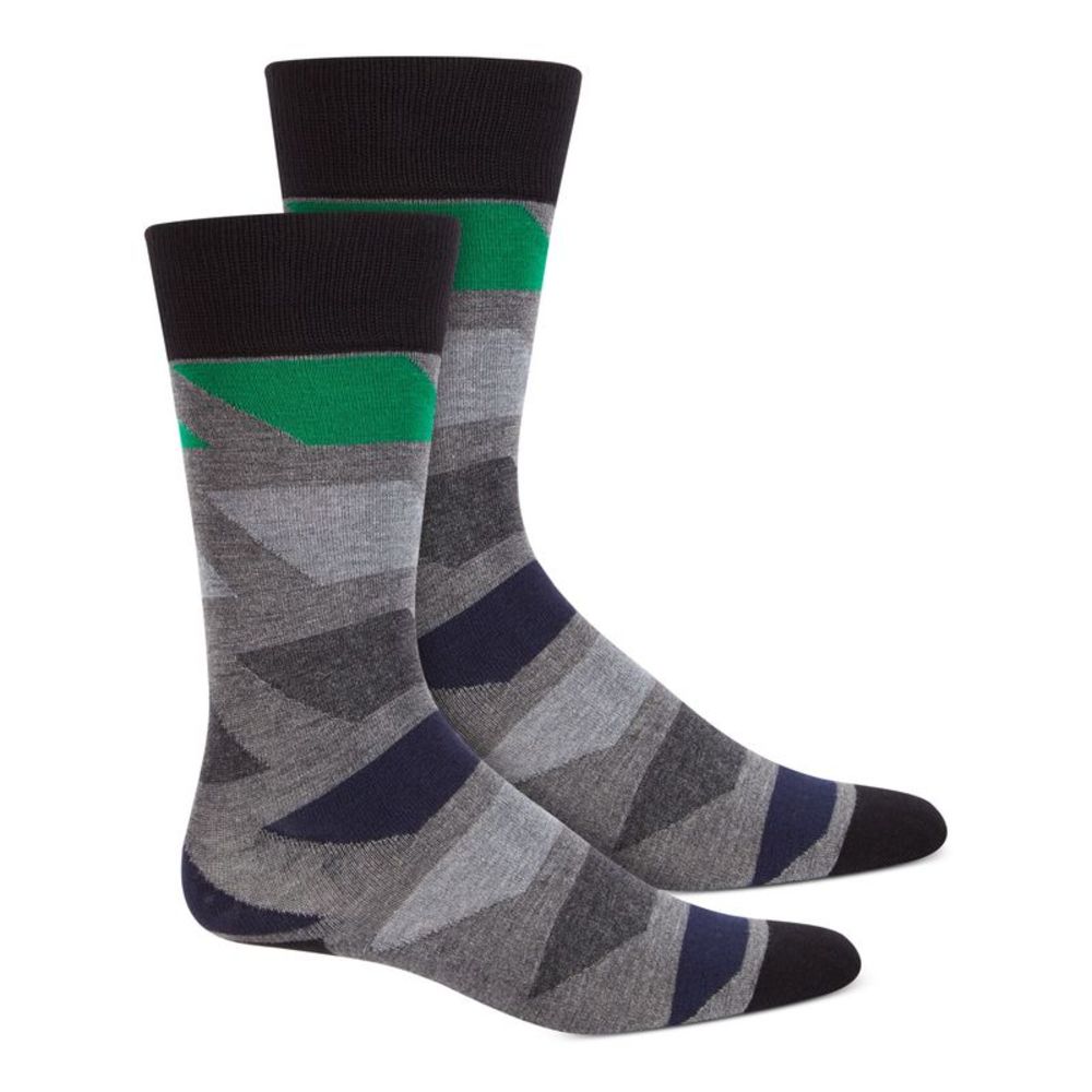 ALFATECH BY ALFANI Mens Gray Color Block Dress Crew Socks 7-12